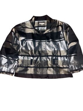 Puli size M Metallic Black & Silver Striped blazer with belt.